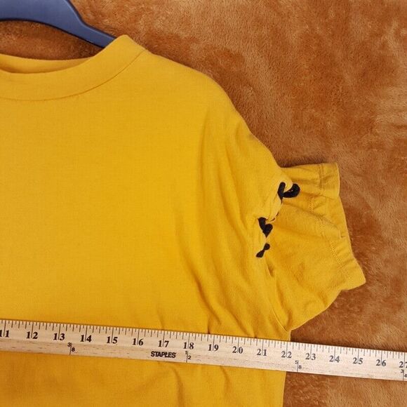 MOUSSY Womens Top Yellow Pullover Crew Lace Up Short Sleeve Boxy Tee - Picture 7 of 9